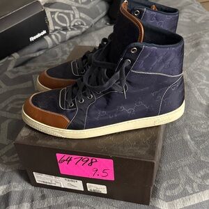 Gucci Men's Navy and Brown High-Top Sneakers